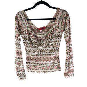 Necessary Objects Womens Top Vintage Y2K Bell Sleeve Sheer Ivory Floral M